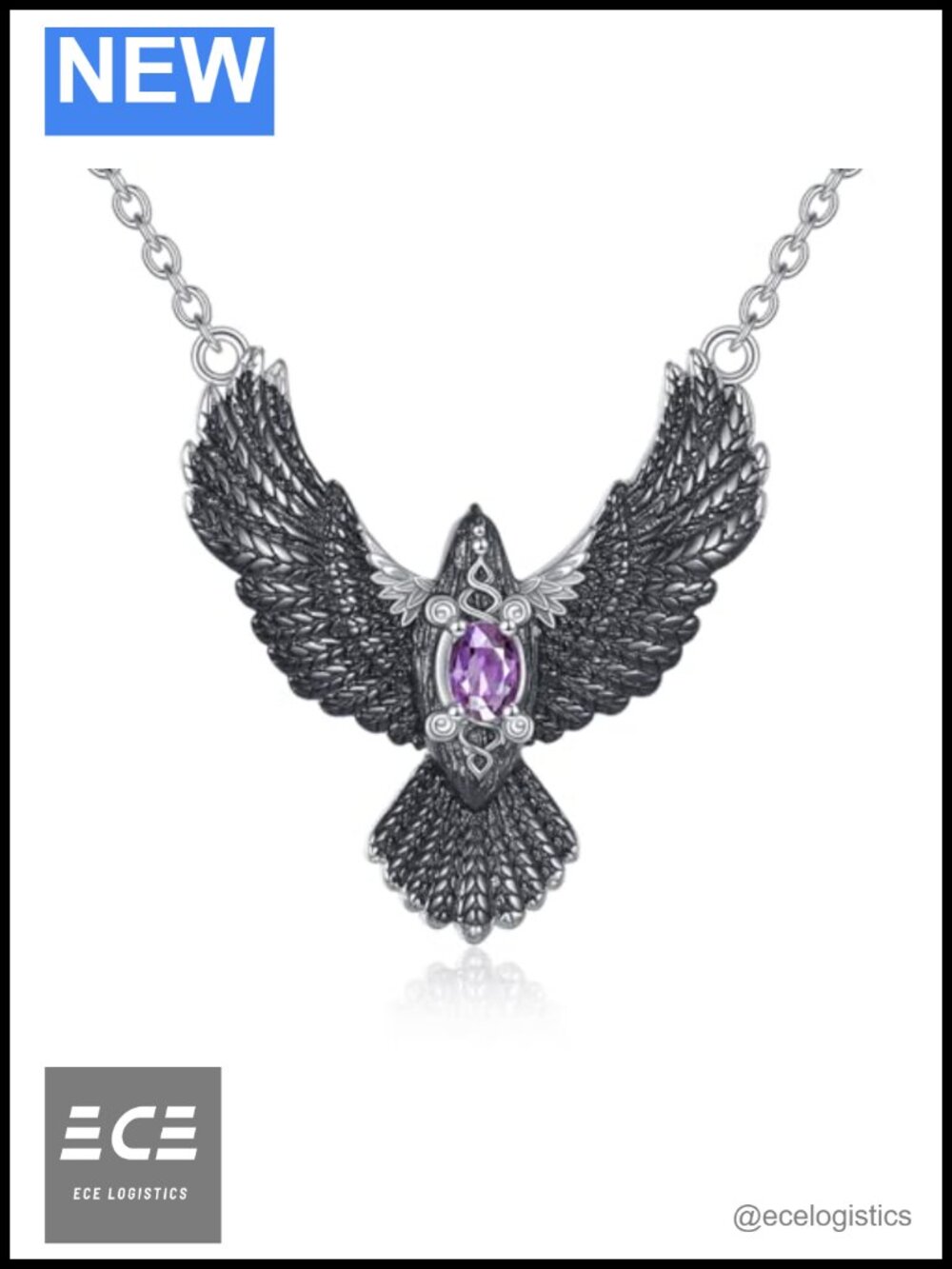 Sterling Silver Raven Crow Pendant Necklace 18+2 Inch Gothic Jewelry for Women